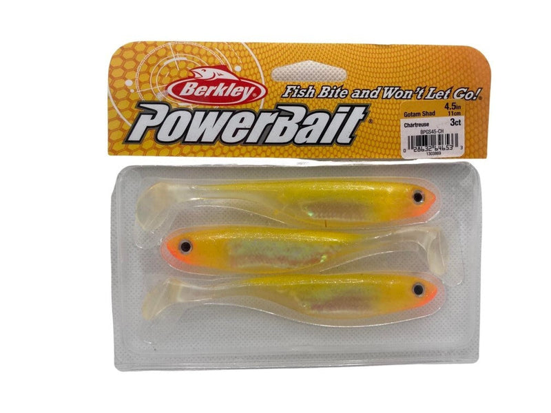 3 Pack of Berkley Powerbait Chartreuse 4.5" Gotam Shad Soft Plastic Lures BERKLEY