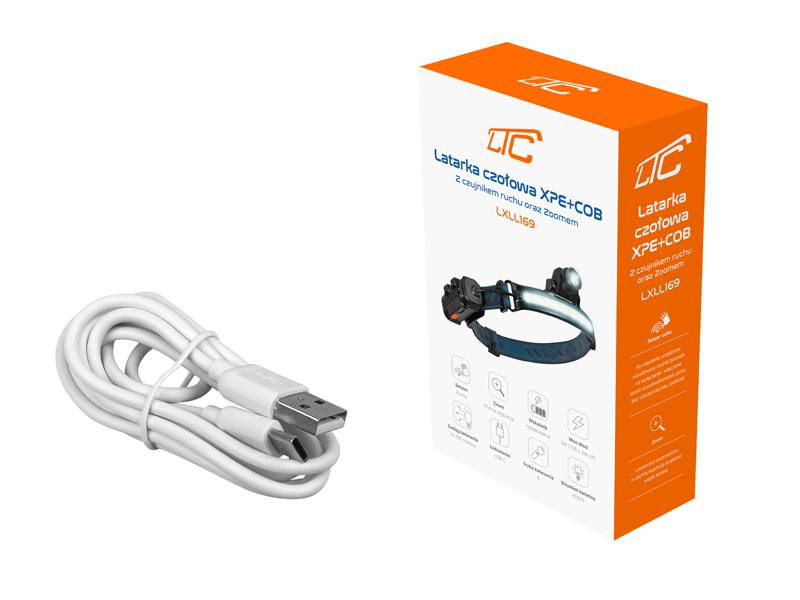 HEADLAMP LTC LED XPG 5W 300LM ZOOM + COB 400LM BATTERY MOTION SENSOR. 2000MAH USB TYPE-C LAMEX
