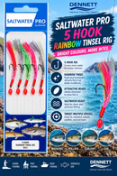🪝 Saltwater Pro 5 Hook Rainbow Tinsel Rigs DENNETT