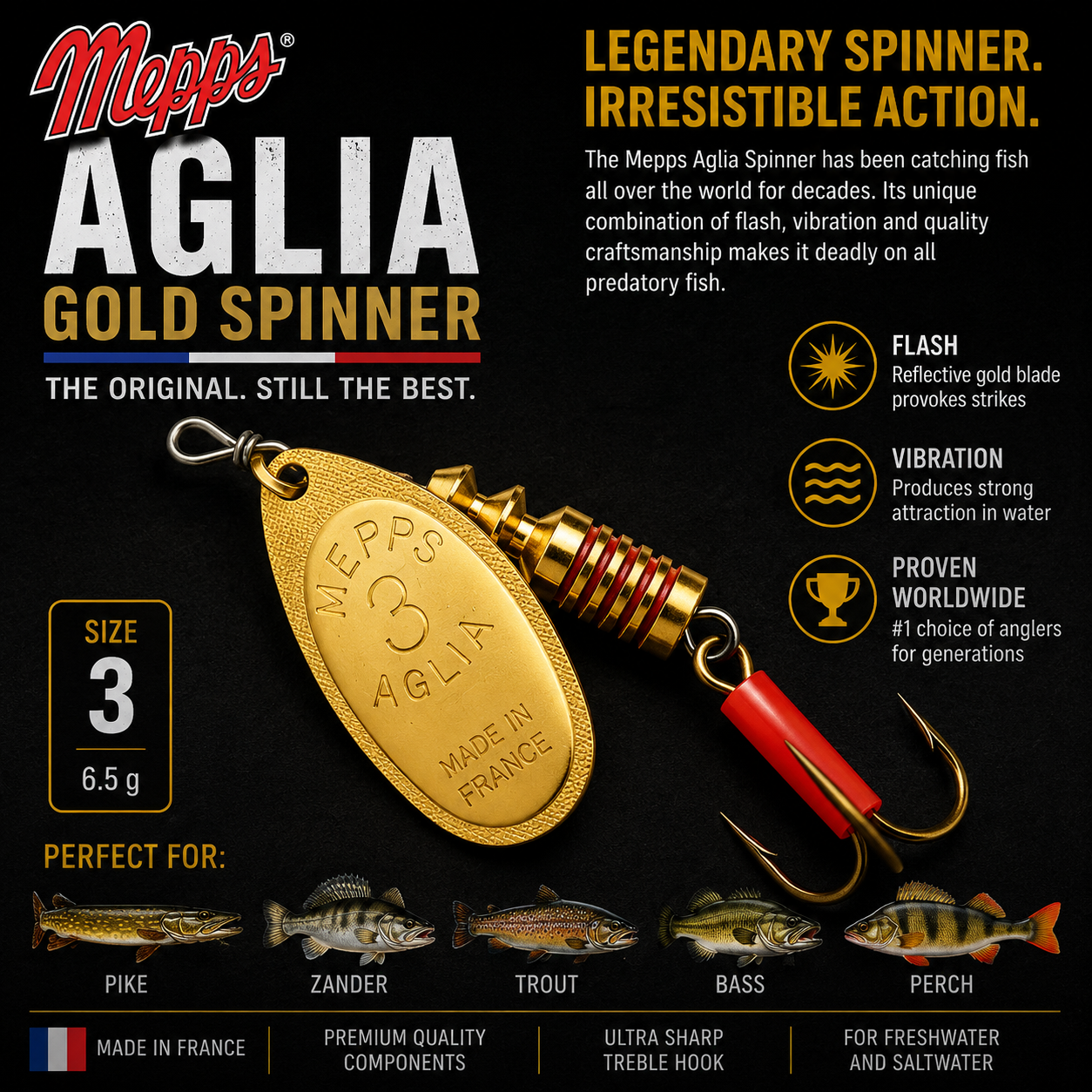 🎣 Mepps Aglia Gold Spinners | Order Online in Ireland