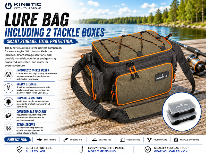 dream fishing tackle bag 🧰 Kinetic Lure Including 2 Boxes | Order Online in Ireland With 5 large exterior storage pockets and 4 rubber mesh slip pockets Beyond Fishing Tackle Bag -