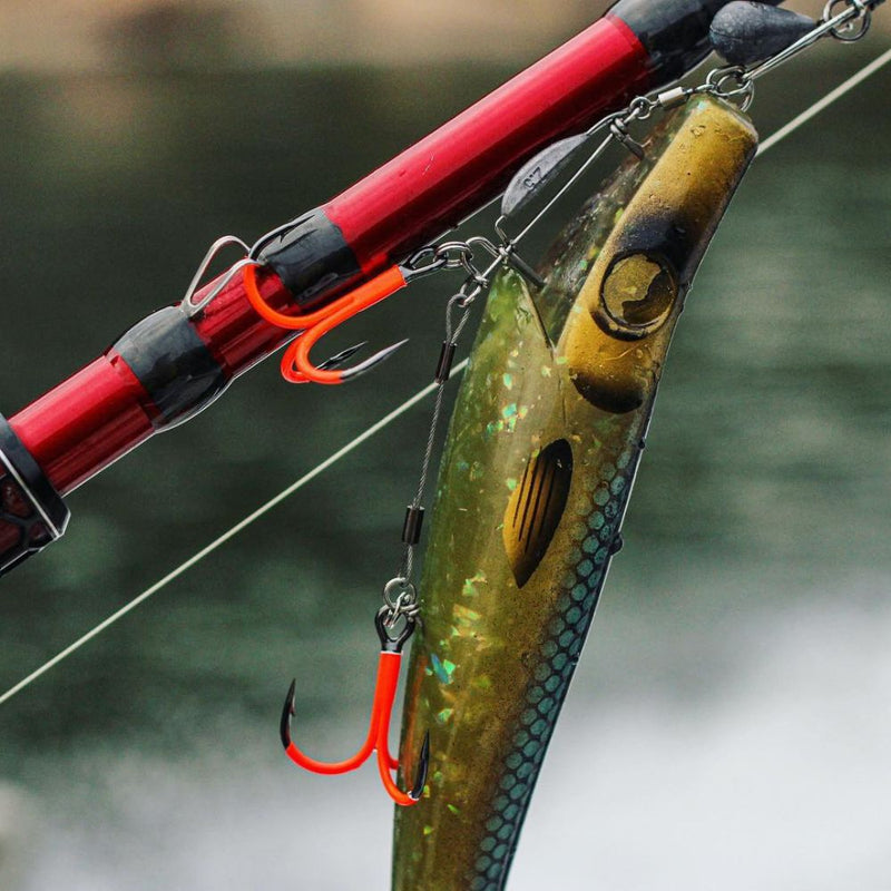 BKK Trigger 21 Stinger Treble Hook Rigs - UV Coated Orange Hooks (Size 1/0-4/0)