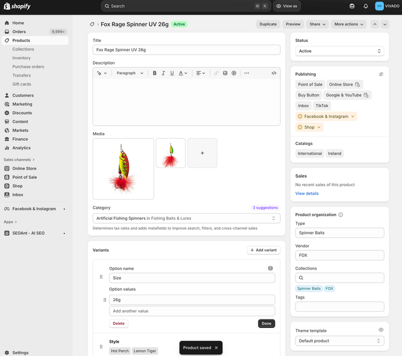 🎣 Fox Rage Spinner UV 26g – High-Impact Predator Spinner for Pike, Perch & Zander FOX