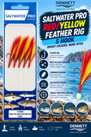 Saltwater Pro 5 Hook Red/Yellow Feather Rigs DENNETT