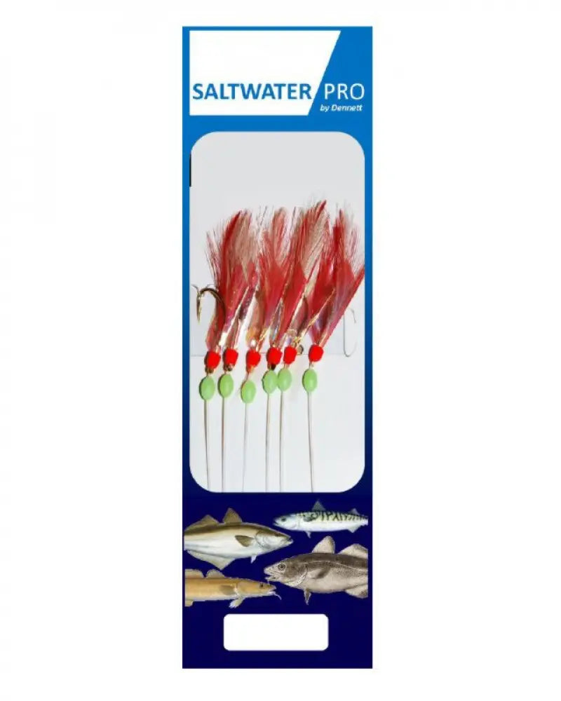 Dennett Saltwater Pro Red Fishskin Flasher 6 Hook Rigs