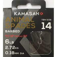 Kamasan Animal Spade Barbed Hooks to Nylon 30cm