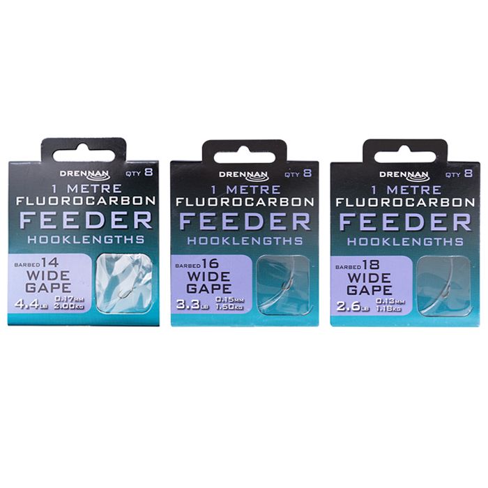 Drennan Fluorocarbon Feeder Hooklengths - Wide Gape 1 metre DRENNAN