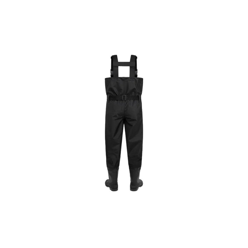 Waterproof PVC fishing chest waders by Mikado with non-slip boots – BLACK BASIC model