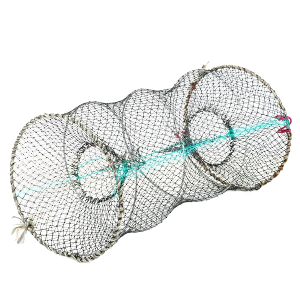 Round Foldable Stainless Steel Wire Nylon Net Fishing Crab Pot Trap 60x95cm - VIVADO