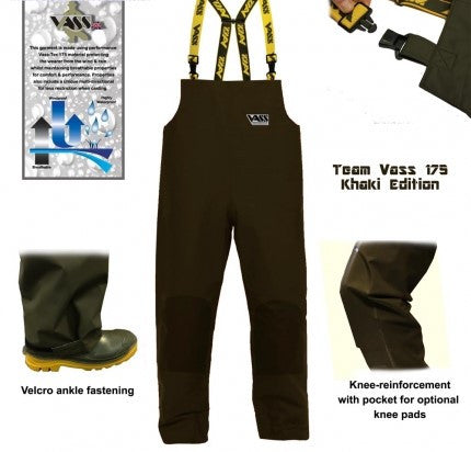 Team Vass 175 'Khaki Edition' Lightweight Waterproof & Breathable Fishing Bib & Brace Trouser - VIVADO